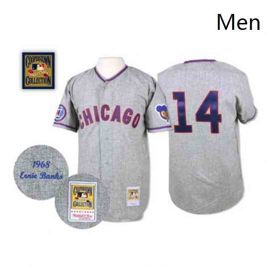 Mens Mitchell and Ness 1968 Chicago Cubs 14 Ernie Banks Authentic Grey Throwback MLB Jersey